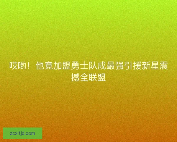 哎哟！他竟加盟勇士队成最强引援新星震撼全联盟